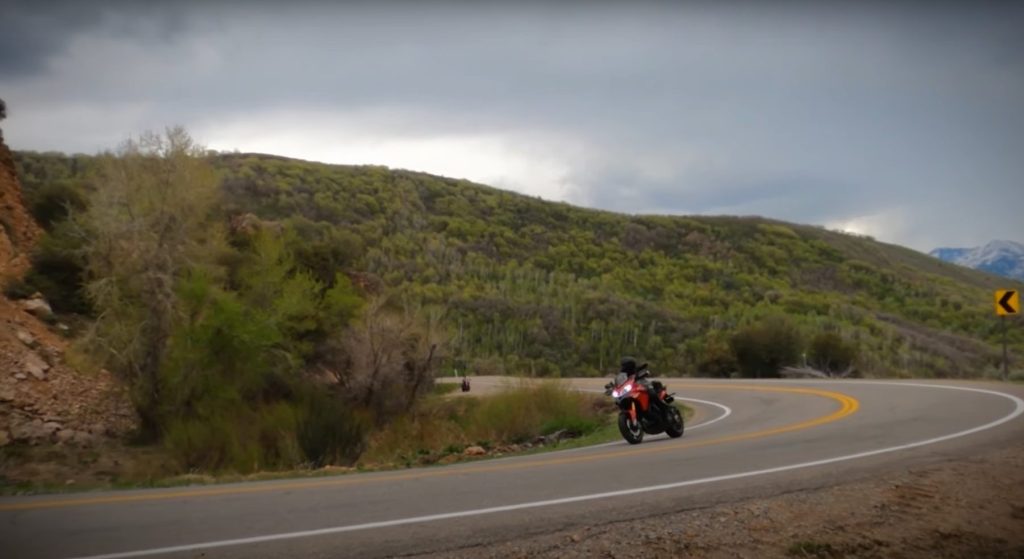 Street motorcycle ducati multistrada in a corner