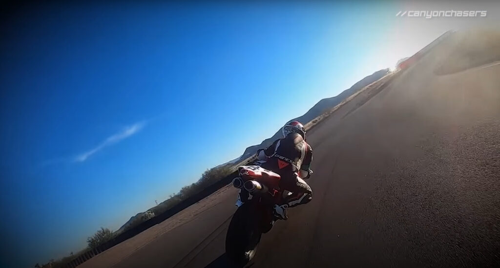 Ducati 848 superbike riding at sunset