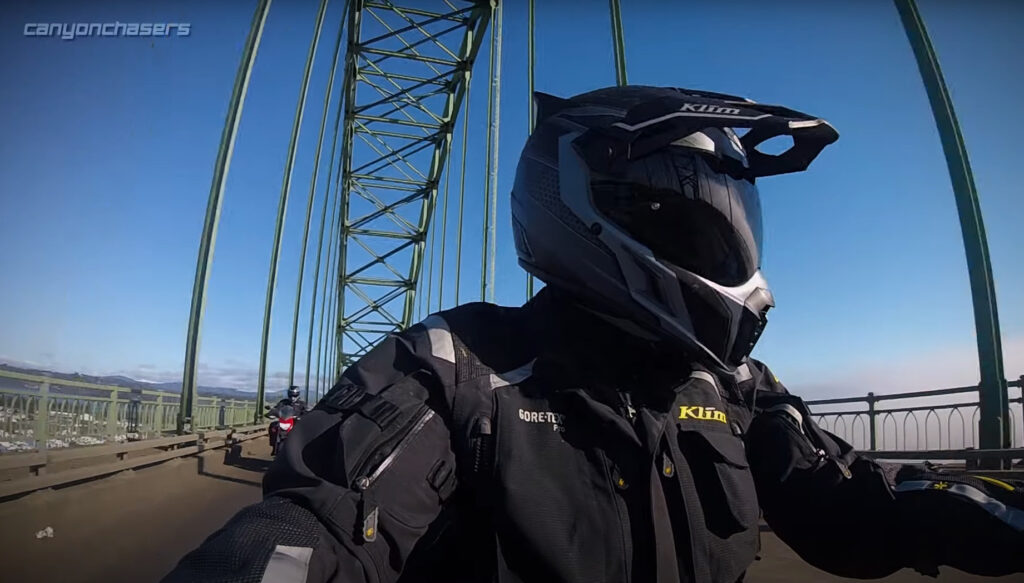 Motorcycle on a bridge in Newport, Oregon