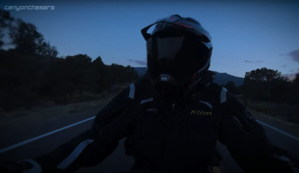 Motorcycle riding in the dark with a tinted visor
