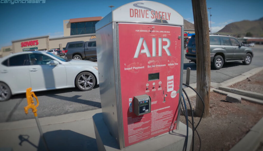 Gas station air pump motorcycle tires