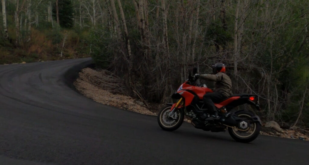 Ducati multistrada Motorcycle riding up a steep corner