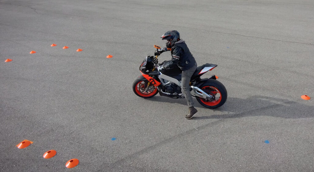 Motorcycle practicing in an empty parking lot