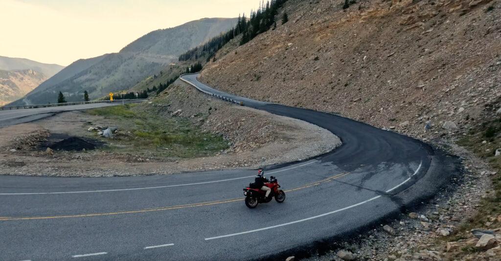 Motorcycle in an uphill corner near Red Lodge Montana