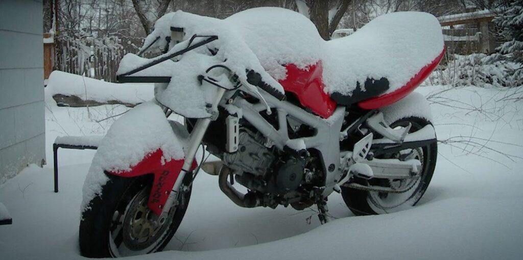 Motorcycle Parked in the snow
