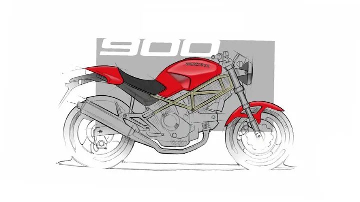 Early design sketch of the original Ducati 900 Monster