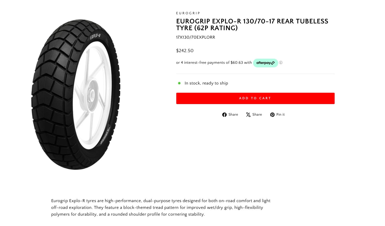 Eurogrip Explo-R Plus adventure tire fitted to the Norton Atlas