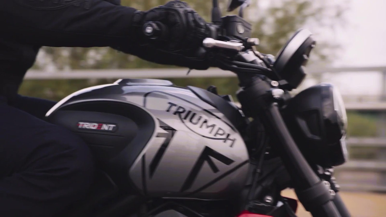 Close-up of the Triumph Trident 660 fuel tank and badge
