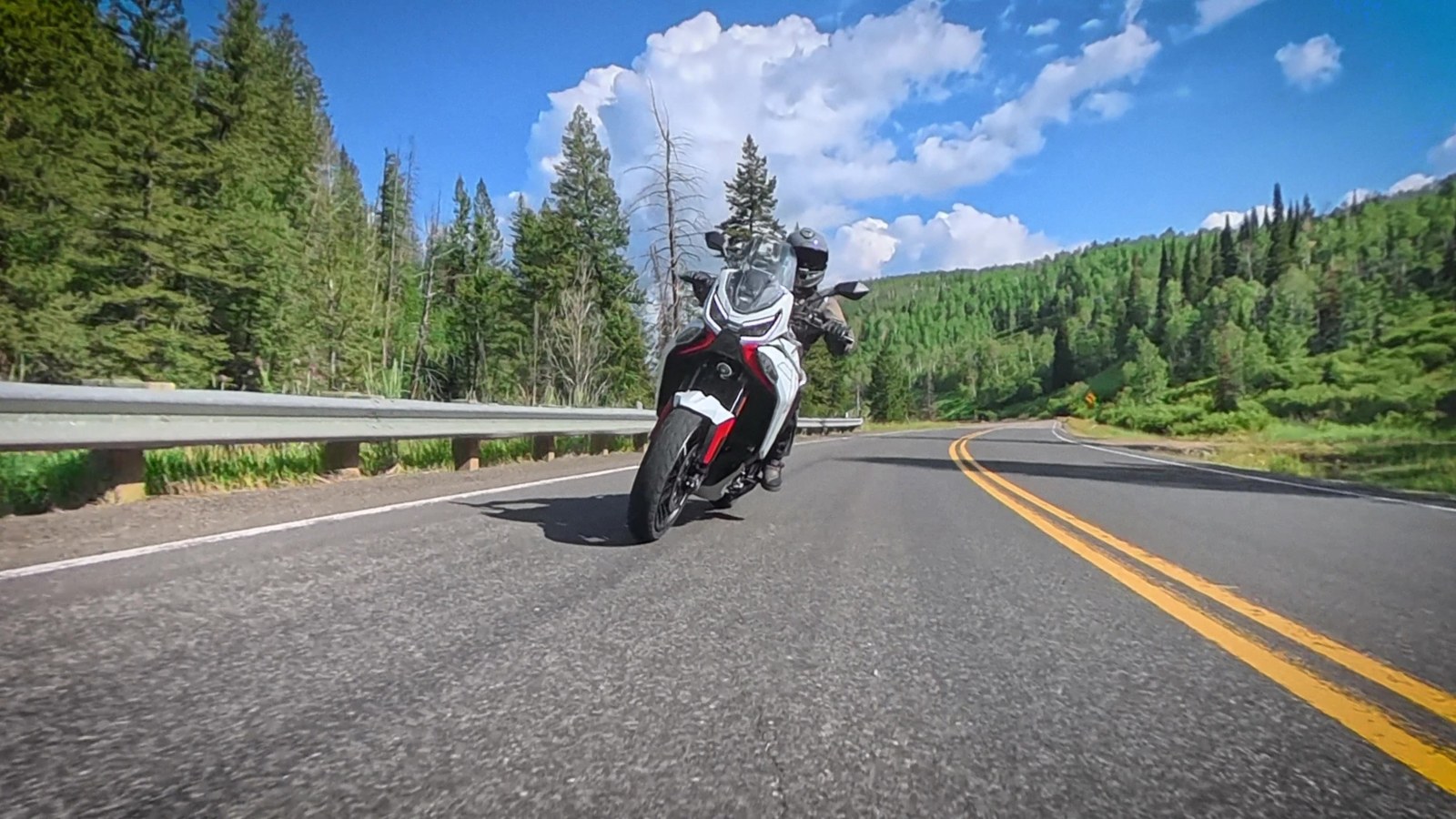Moto Morini X-Cape 1200 riding through a Utah canyon