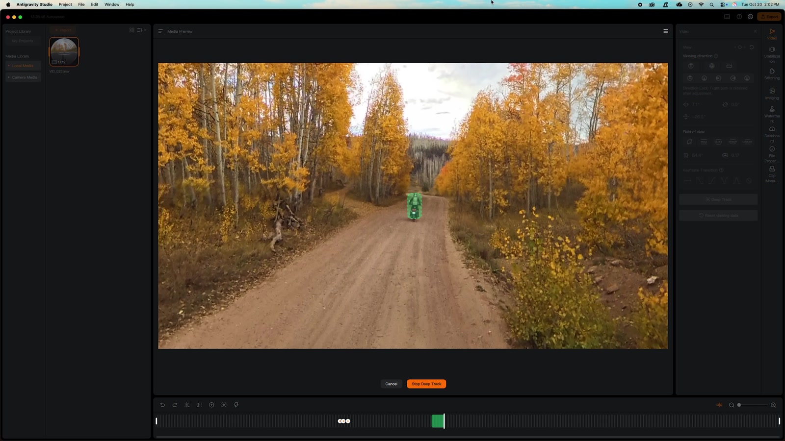 Deep Track locked onto the bike in the edit (the green box) keeps the rider centered.