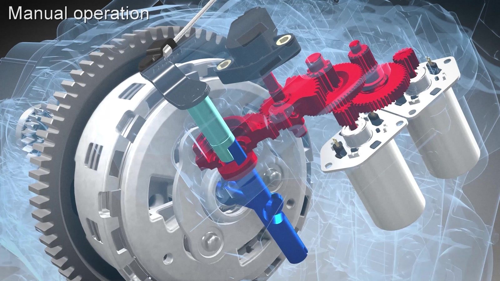 Honda's E-Clutch actuator. Two small motors work the clutch, and grabbing the lever hands control straight back to you.