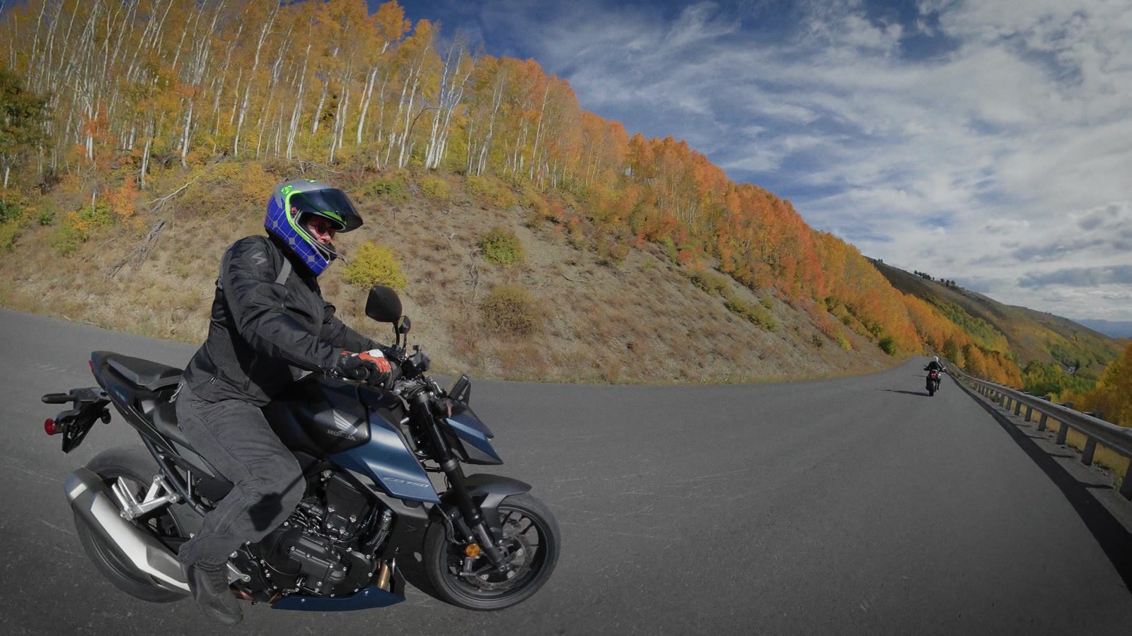 Mrs. CanyonChasers on the Hornet: playful, confidence inspiring, and short on wind protection at freeway speeds.