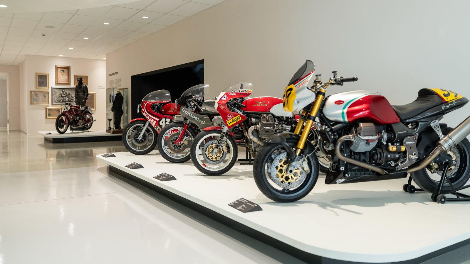 Moto Guzzi race bikes on display in the new museum