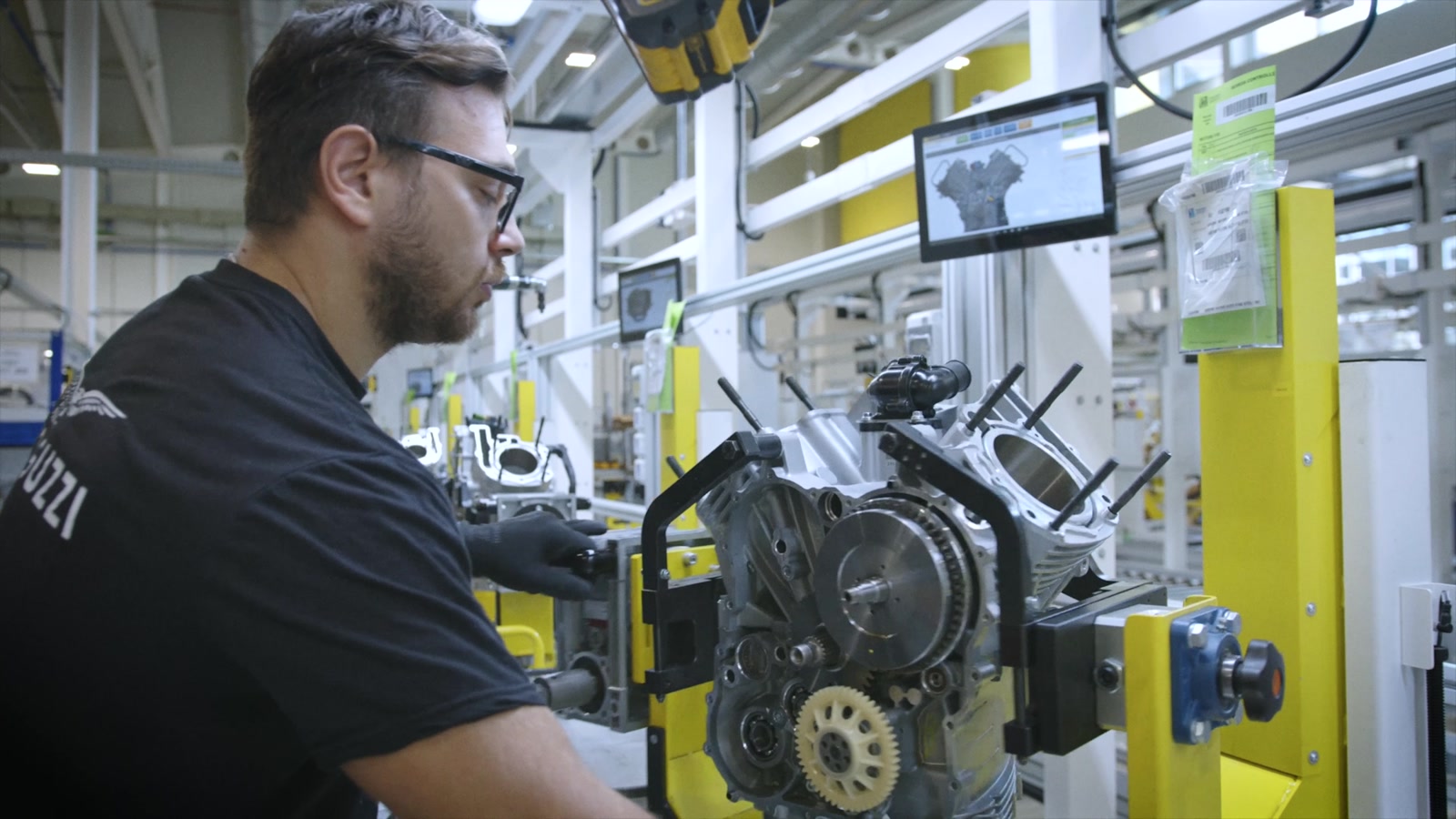 Engine assembly at Moto Guzzi in Mandello del Lario.