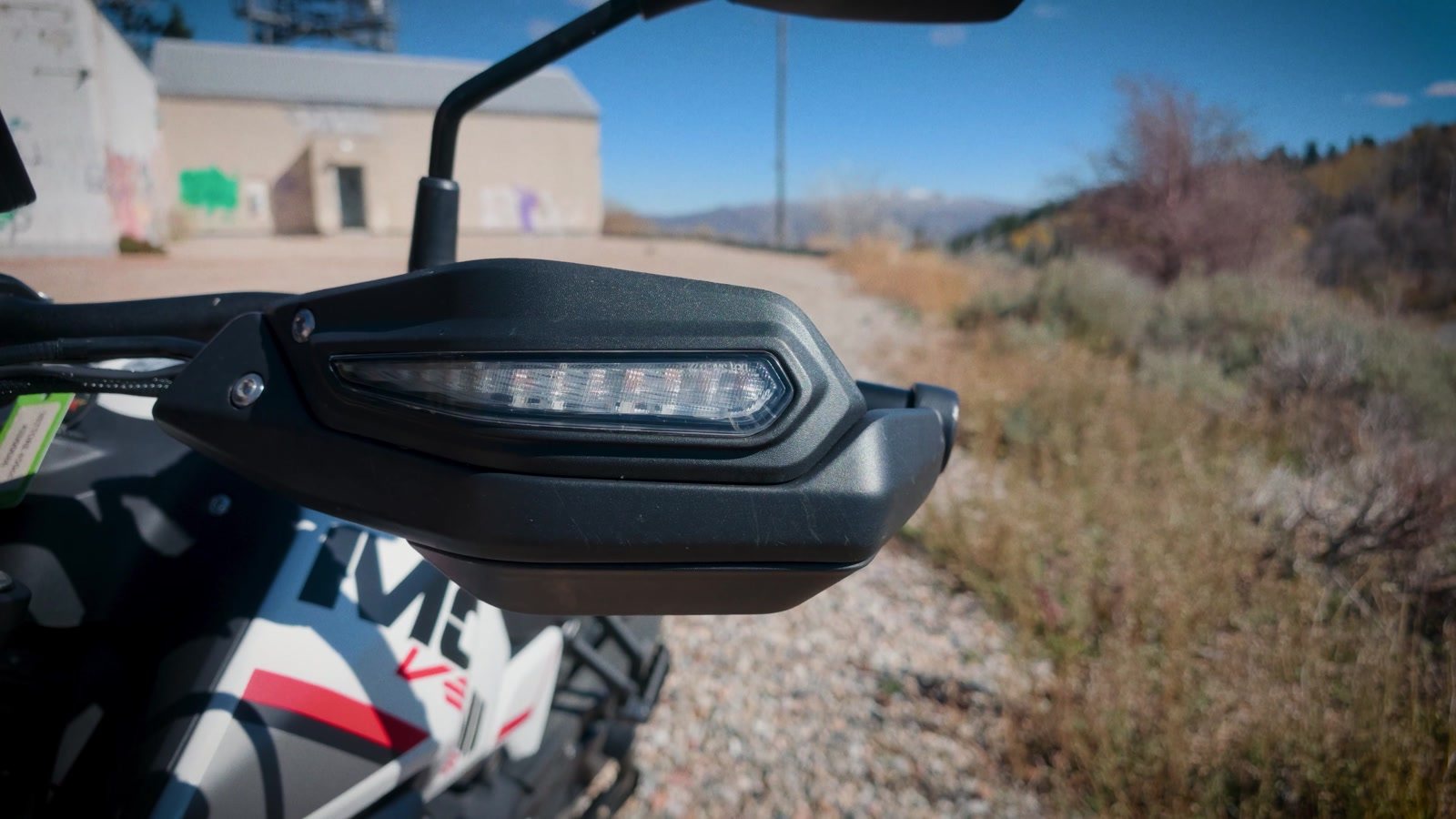 LED turn signal integrated into the hand guard on the Moto Morini Vettore 450